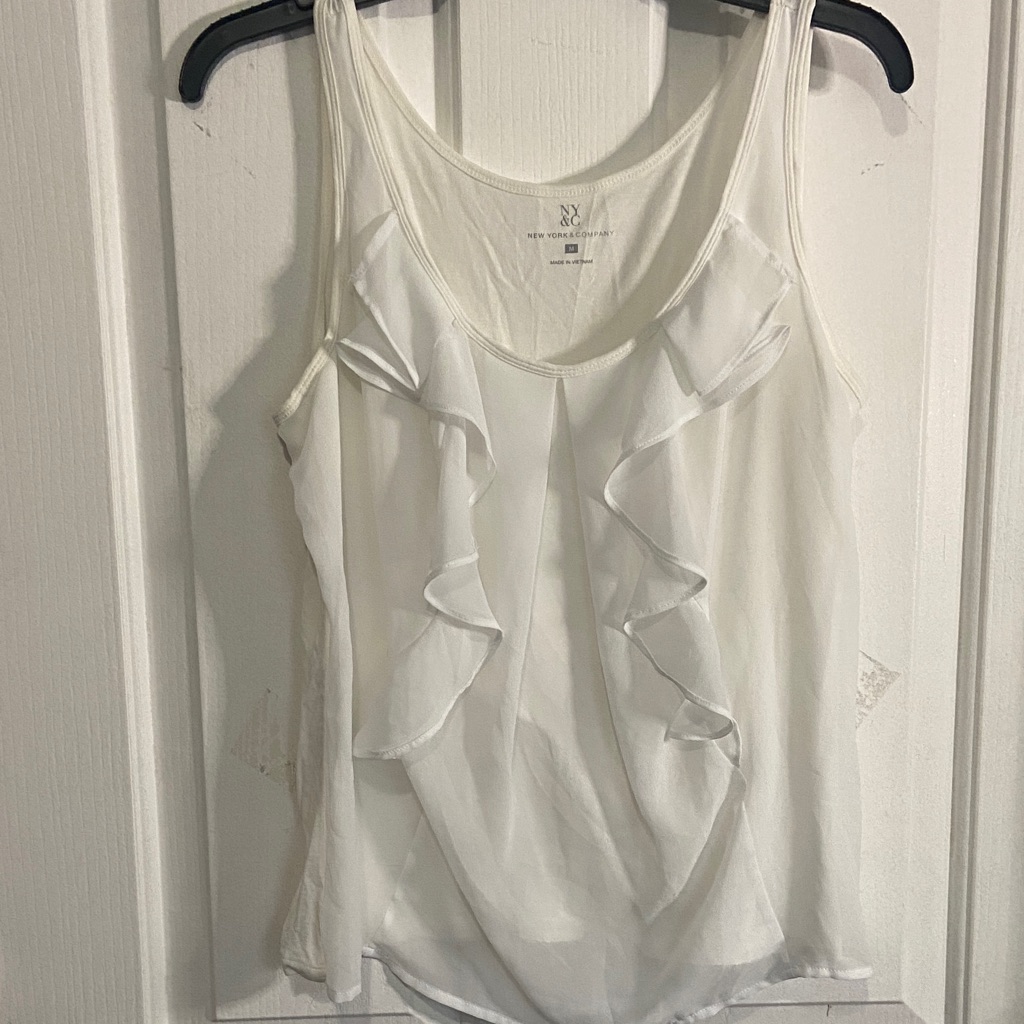 New York & Company White Ruffled Blouse